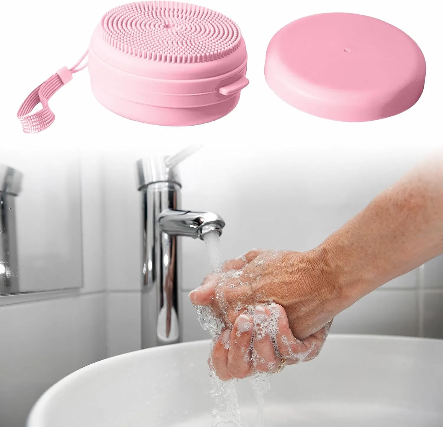 Силиконовая мочалка для душа с дозатором для мыла, New Pink Generic — фото 3