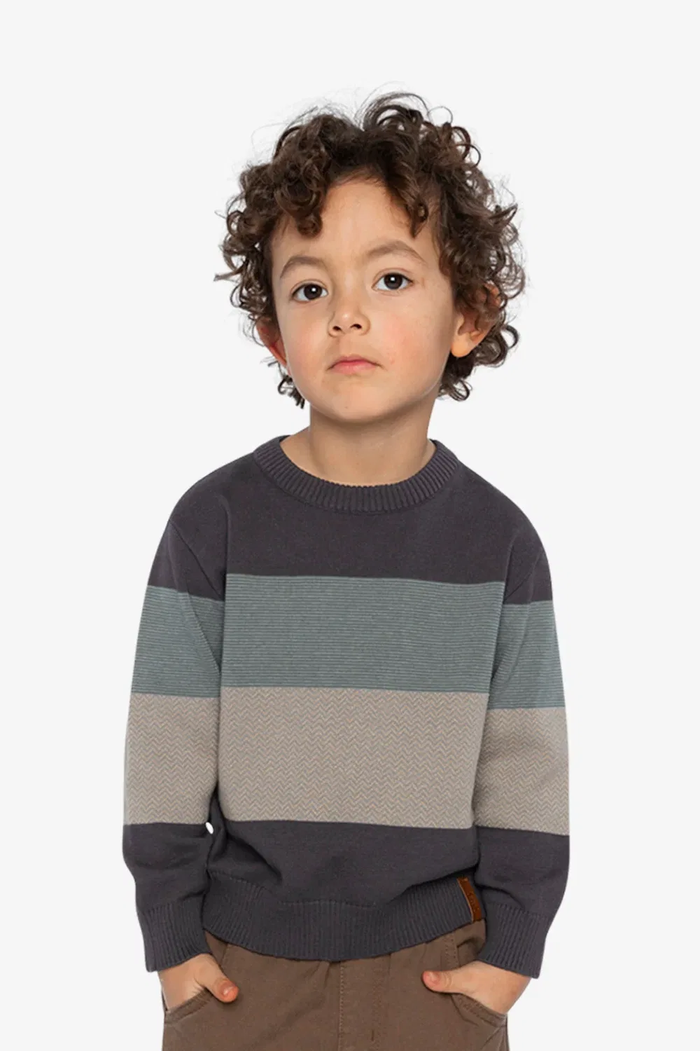 Детский свитер для мальчиков с длинным рукавом Colorblock Knit Sweater Deux par Deux, Black and Beige — фото 2