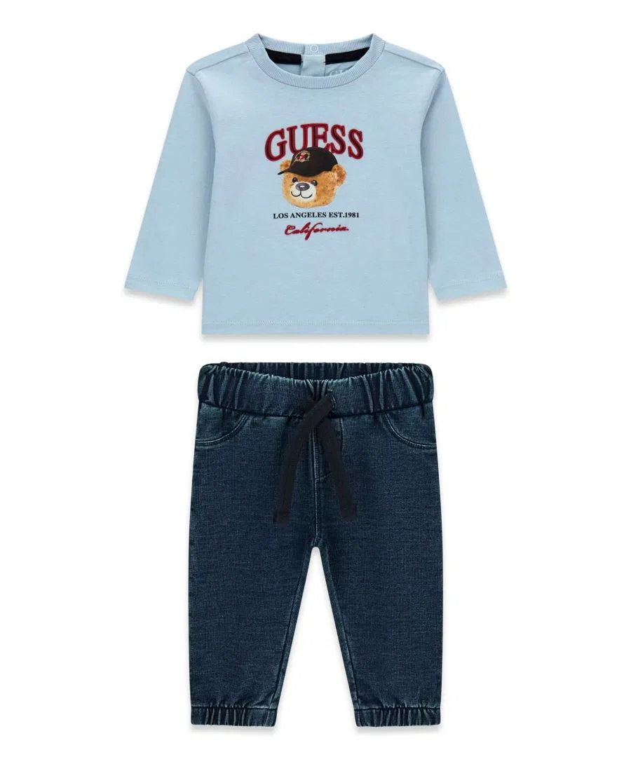 Комплект детский из лонгслива и джоггеров с принтом GUESS, Blue
