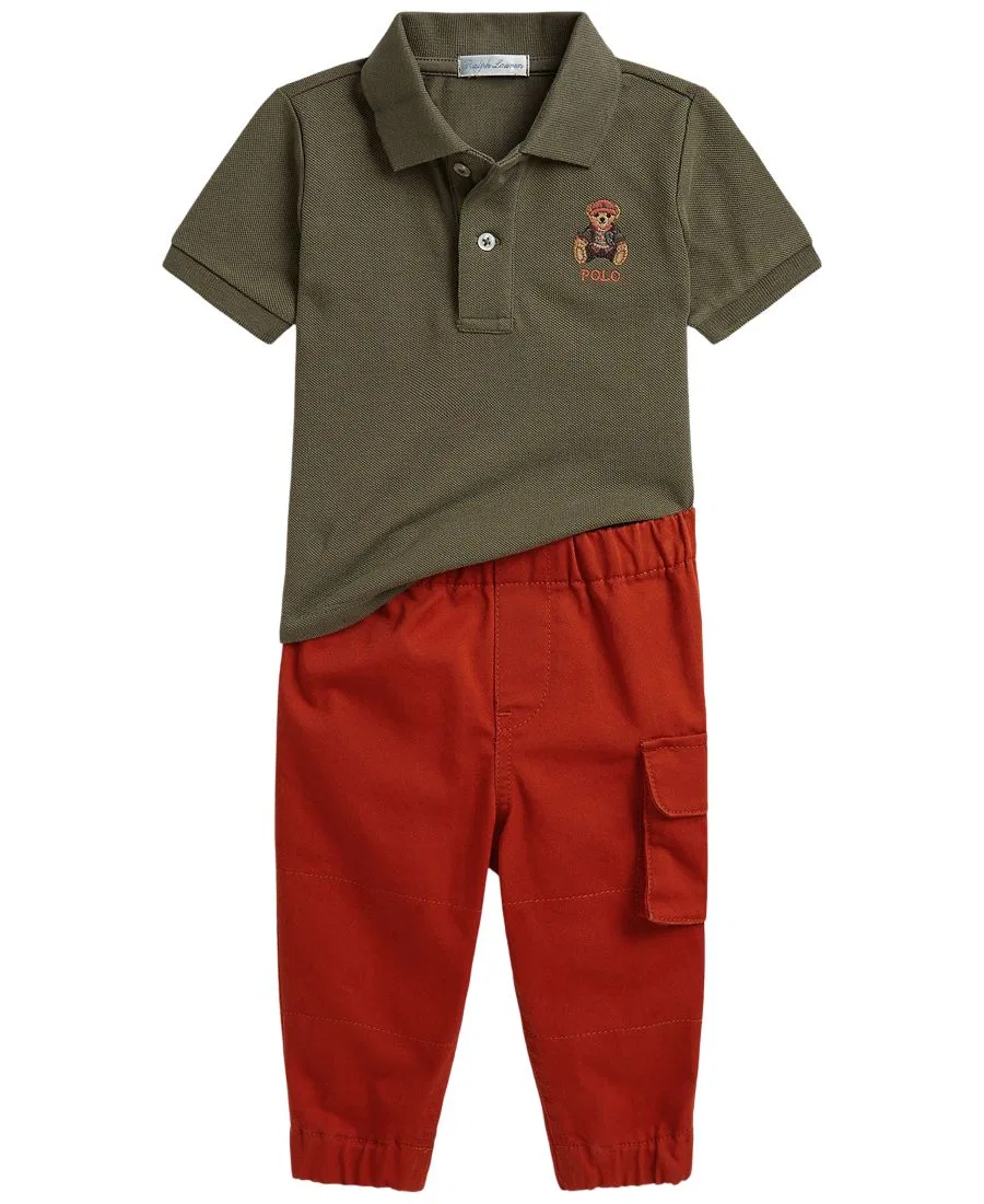 Комплект из поло и карго-брюк Polo Bear из хлопка Polo Ralph Lauren, Olive