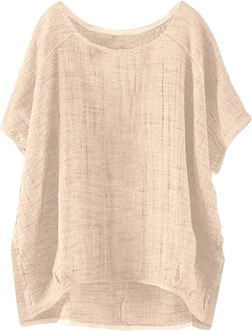 Женская свободная льняная блуза с воротником-стойкой Oversized, Beige — фото 4