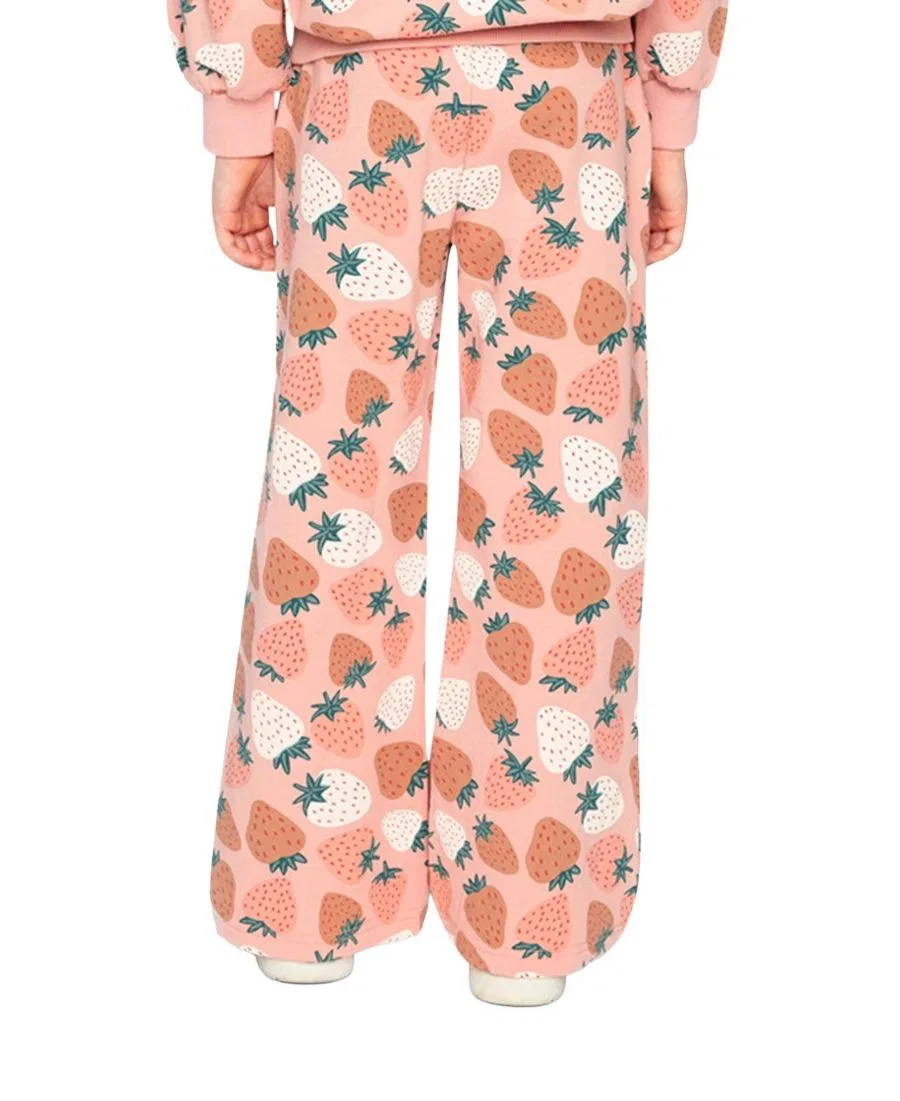 Широкие спортивные брюки из футера с принтом клубники Frosted Strawberry Deux par Deux, Pink Strawberry Print — фото 4