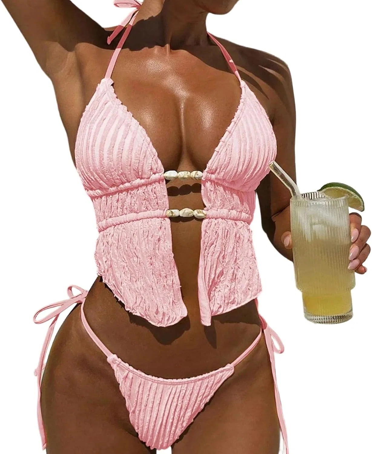 Женский бикини-комплект с вырезами Cutout, Pink