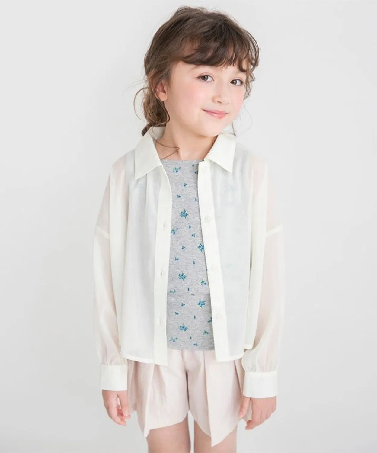 Детская блузка с длинным рукавомиз прозрачной ткани branshes, Ivory