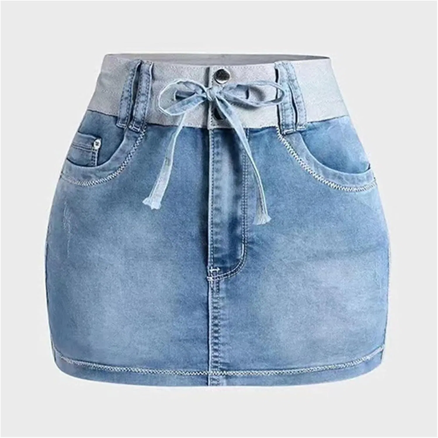 Женская джинсовая юбка-шорты высокая талия Plus Size, Blue — фото 2