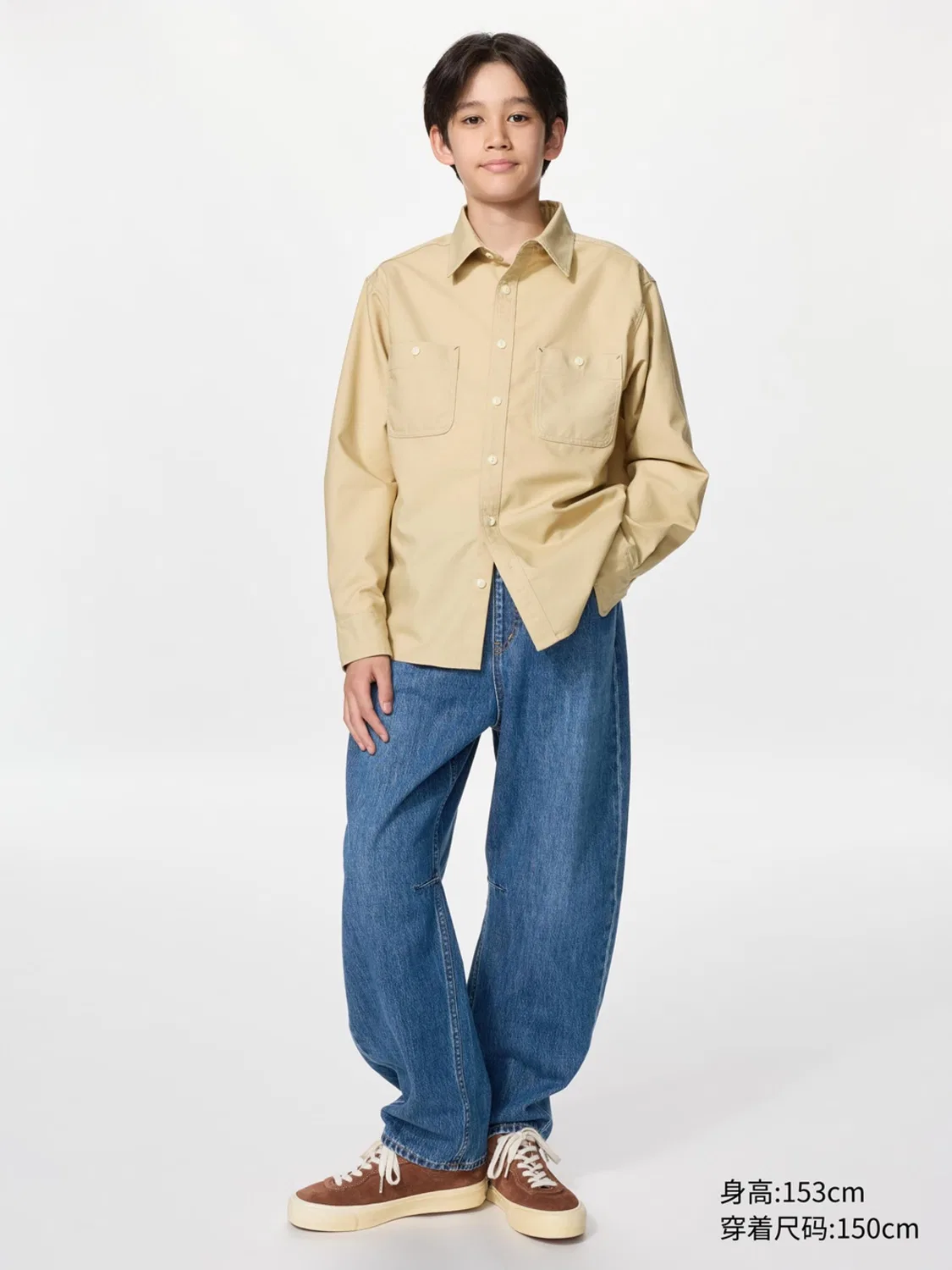 Детская рубашка с длинным рукавом Uniqlo, оливковый — фото 3