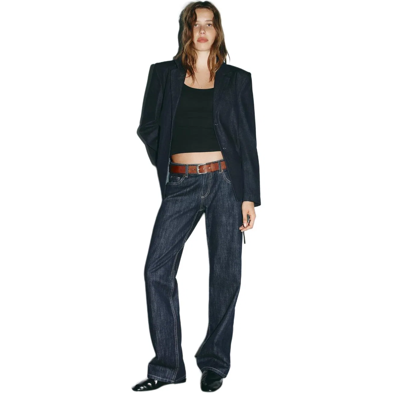 Женский деловой костюм с пиджаком и брюками ZARA, Dark Indigo Cyan — фото 4