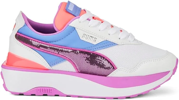 Детские кроссовки для девочек с блестками Cruise Rider PUMA, Puma White/Elektro Purple/Electric Orchid