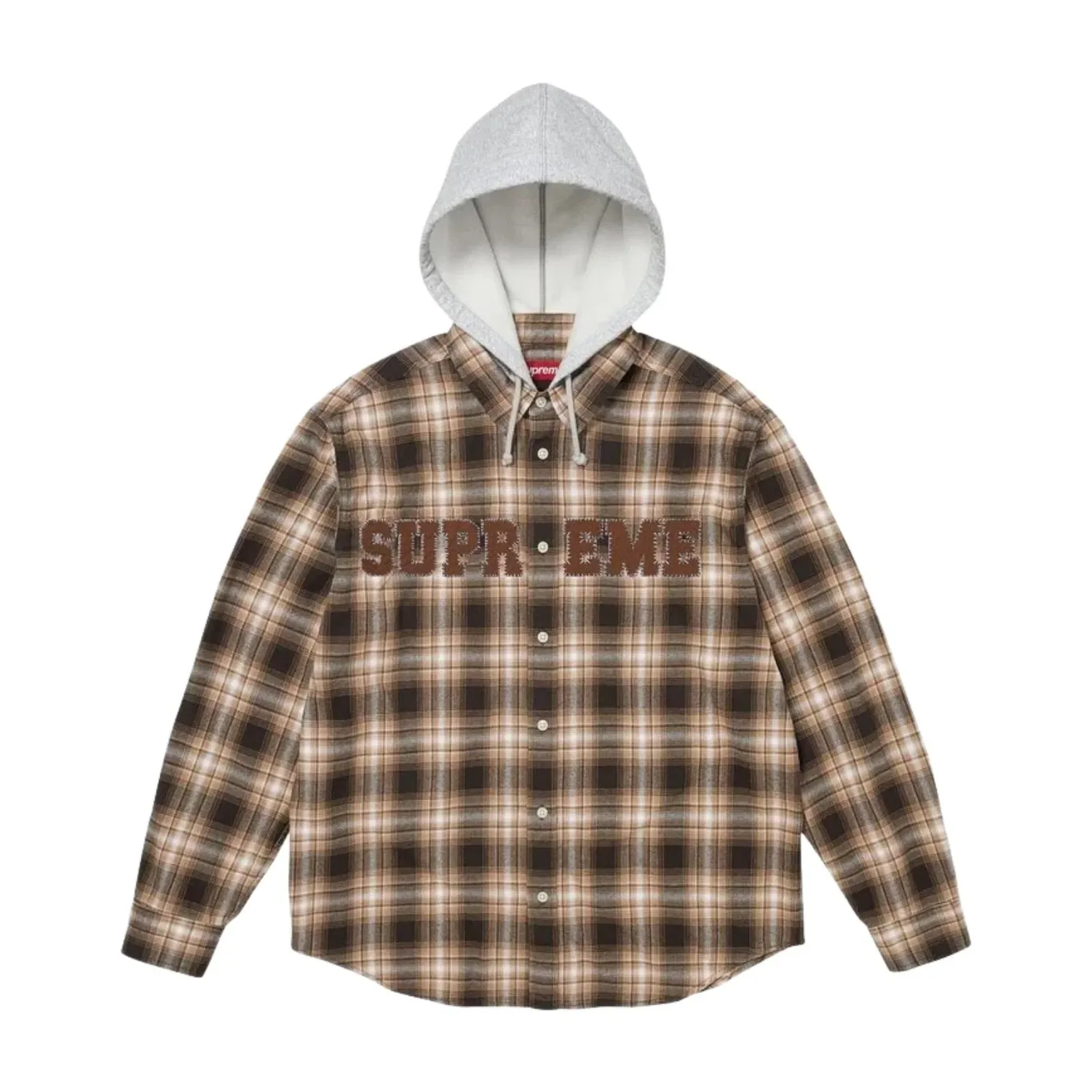 Мужское худи FW26 Applique Hooded Flannel Shirt 'Brown' Supreme, коричневый — фото 2