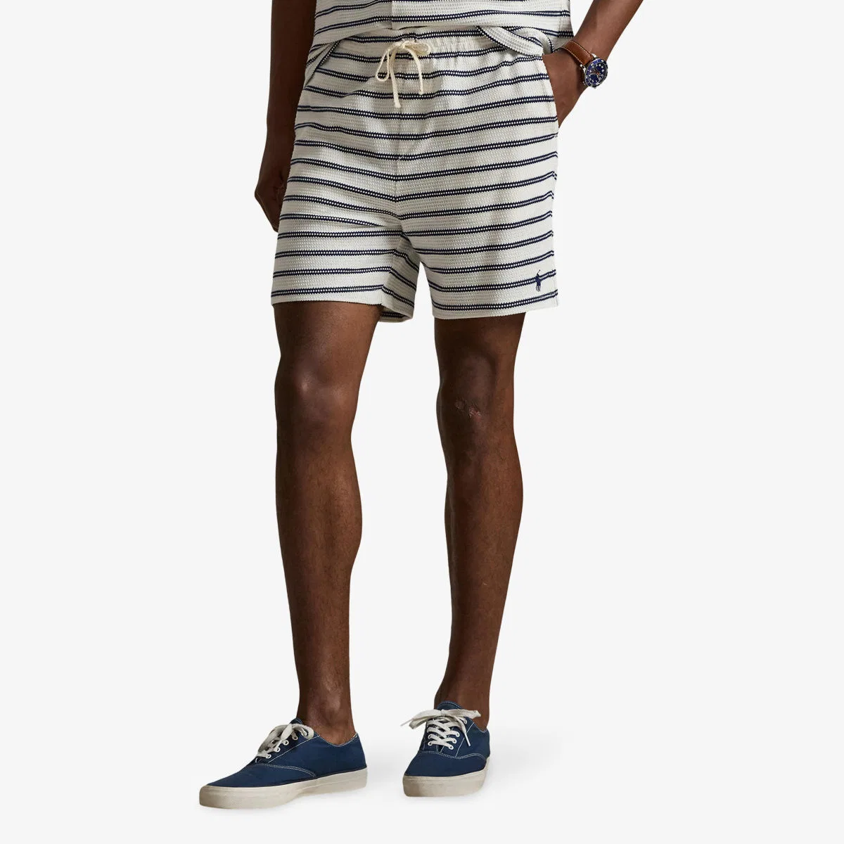 Тканые шорты с текстовой полосой Polo Ralph Lauren, синий/кремовый — фото 3