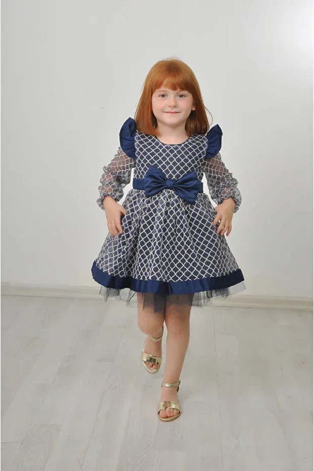 Детское платье для девочек с принтом Filizdens Kids, Navy Blue