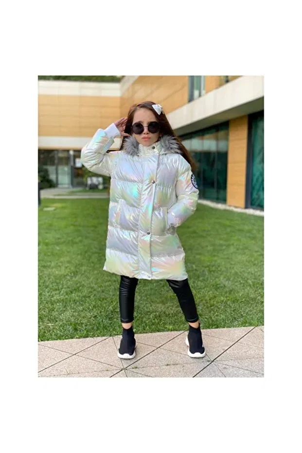 Детское пальто-пуховик для девочек с длинным рукавом Quzucuk Kids, White — фото 3