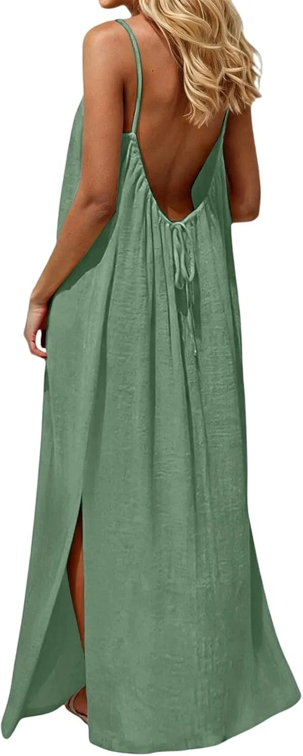 Женское открытое платье-макси с бретельками-спагетти, Mint Green