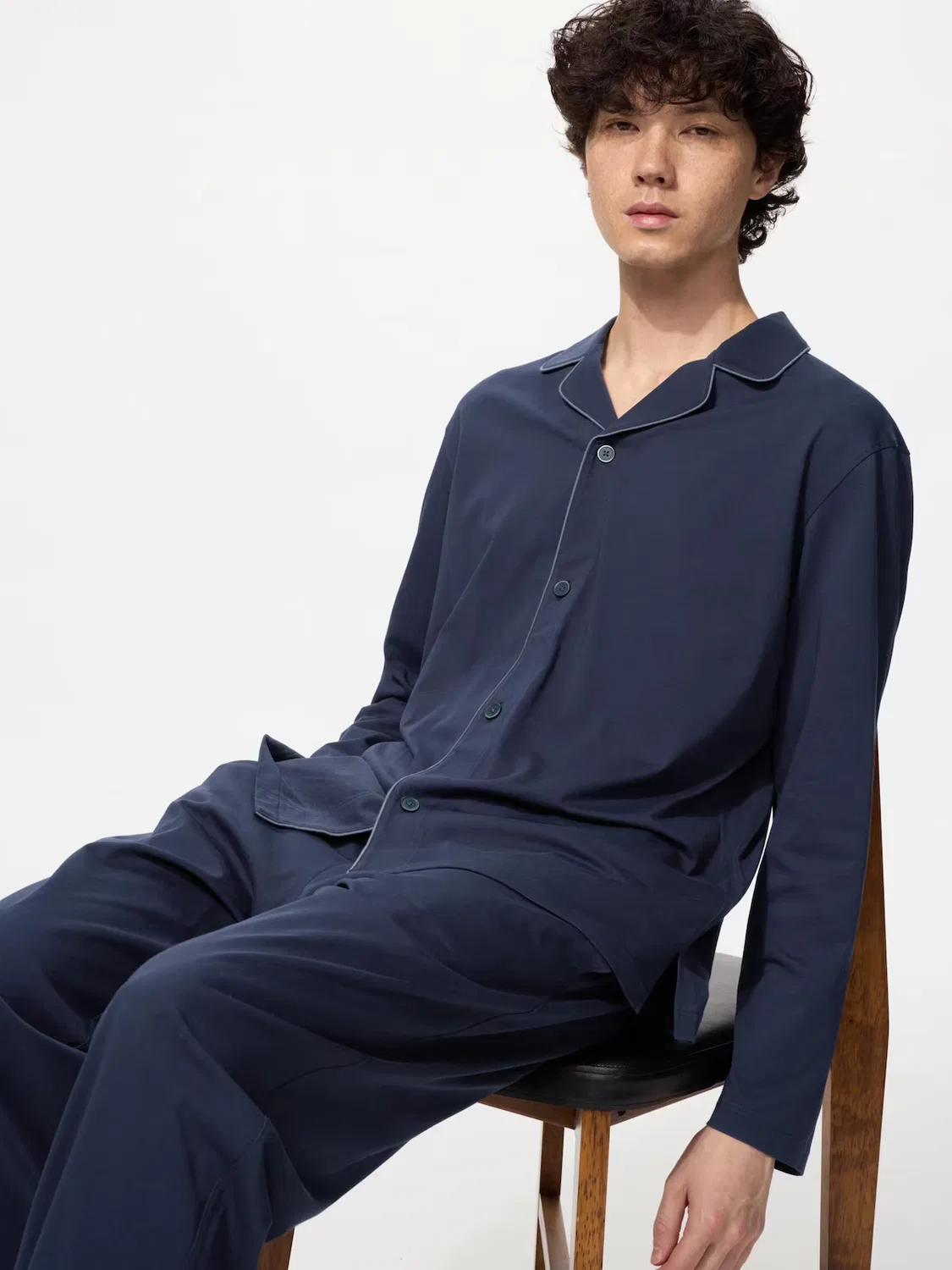Пижама Uniqlo, хлопковая, темно-синий
