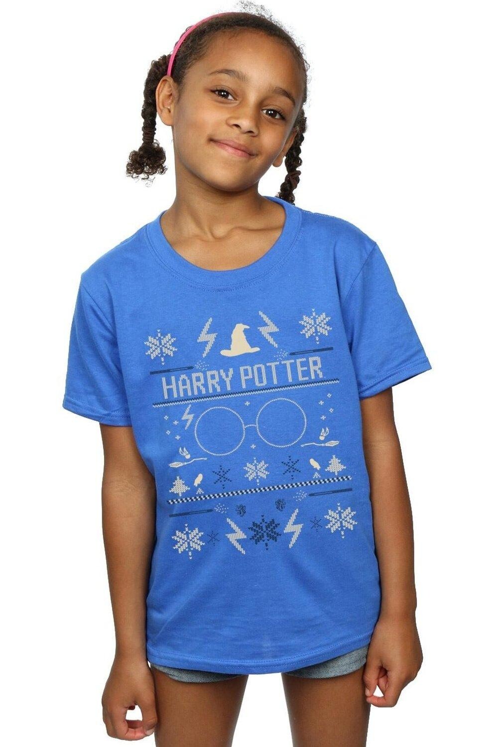 

Хлопковая футболка с рождественским узором Harry Potter, синий