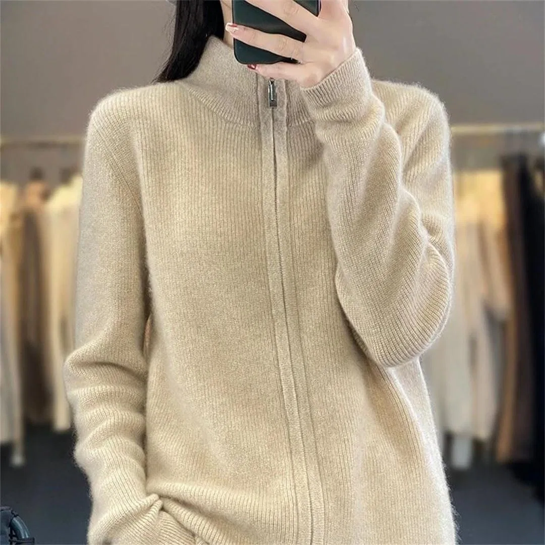 Женский кардиган на молнии с воротником-стойкой, Warm Cashmere Blend, чёрный — фото 2