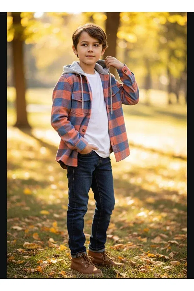 Детская рубашка с капюшоном в клетку Striped Hooded Unisex Children's Shirt Gala, Orange — фото 2