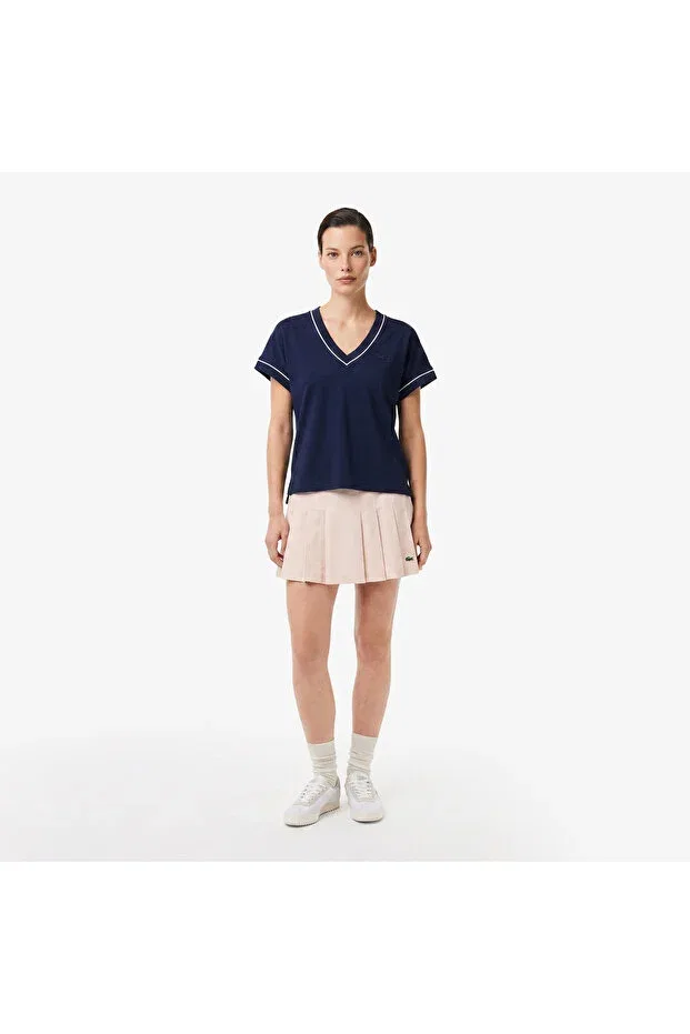 Футболка Lacoste 166-Blue, свободного кроя, V-образный вырез, темно-синяя — фото 3