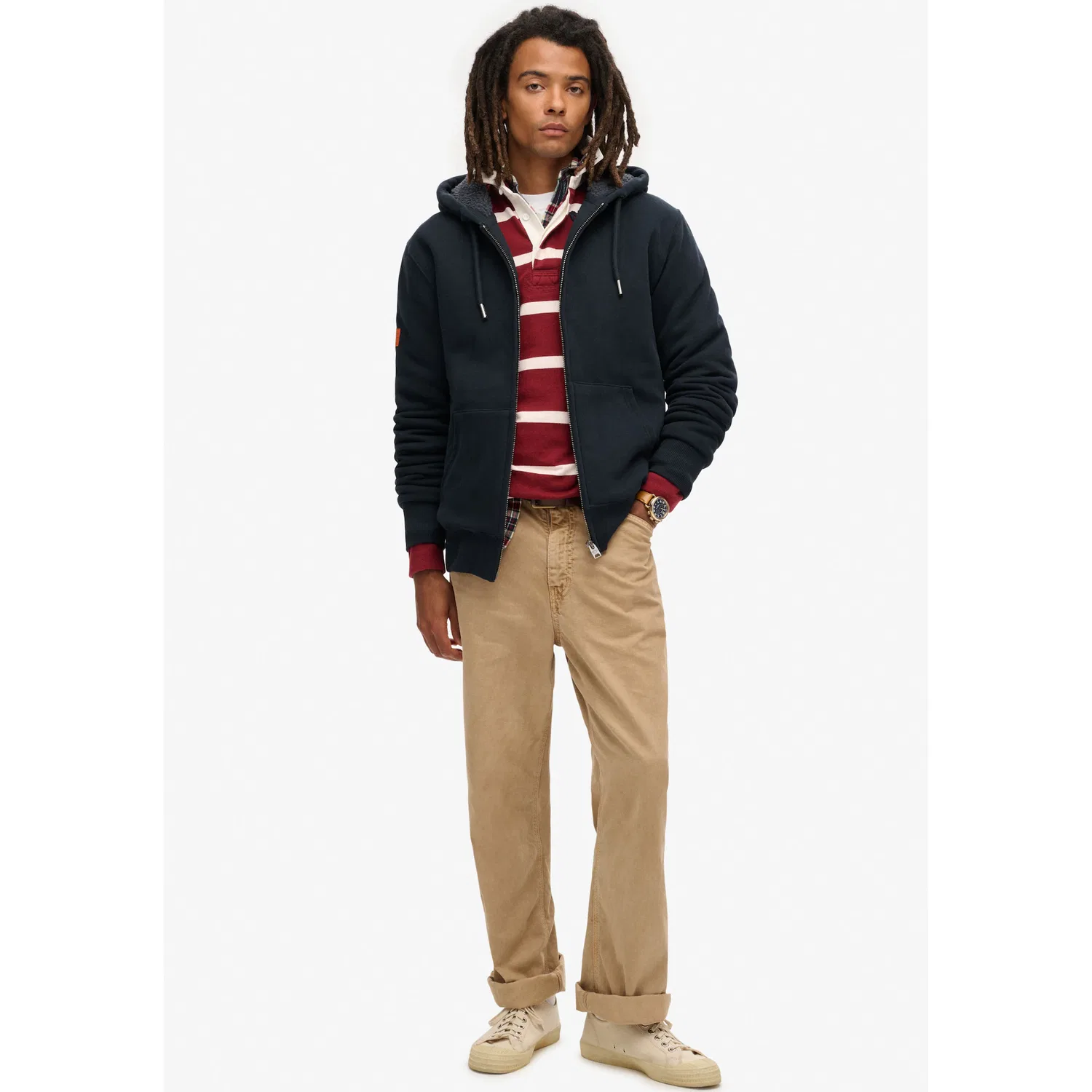 Мужской худи на молнии с принтом Borg Lined Ziphood Superdry, Eclipse Navy — фото 3