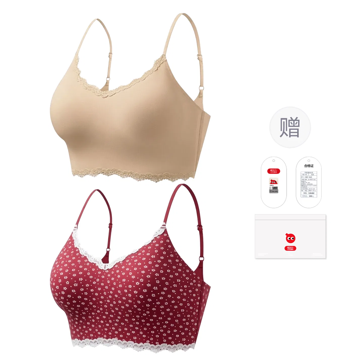 Детский бюстгальтер для девочек с эффектом пуш-ап Red bean, Цвет 2-Piece Foundation Set + Red Floral Print