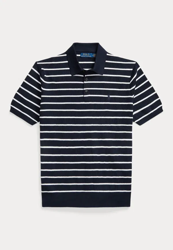 Футболка поло хлопковая в полоску Polo Ralph Lauren, Navy White Combo, белый/темно-синий — фото 4