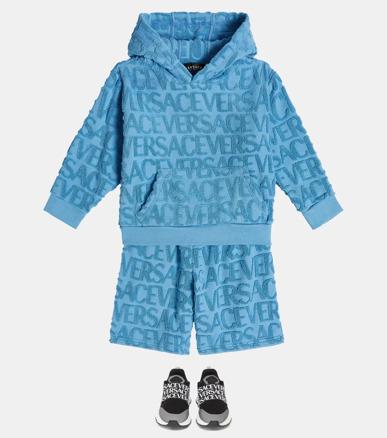 Худи хлопковое с жаккардовым логотипом Versace Kids, синий — фото 2