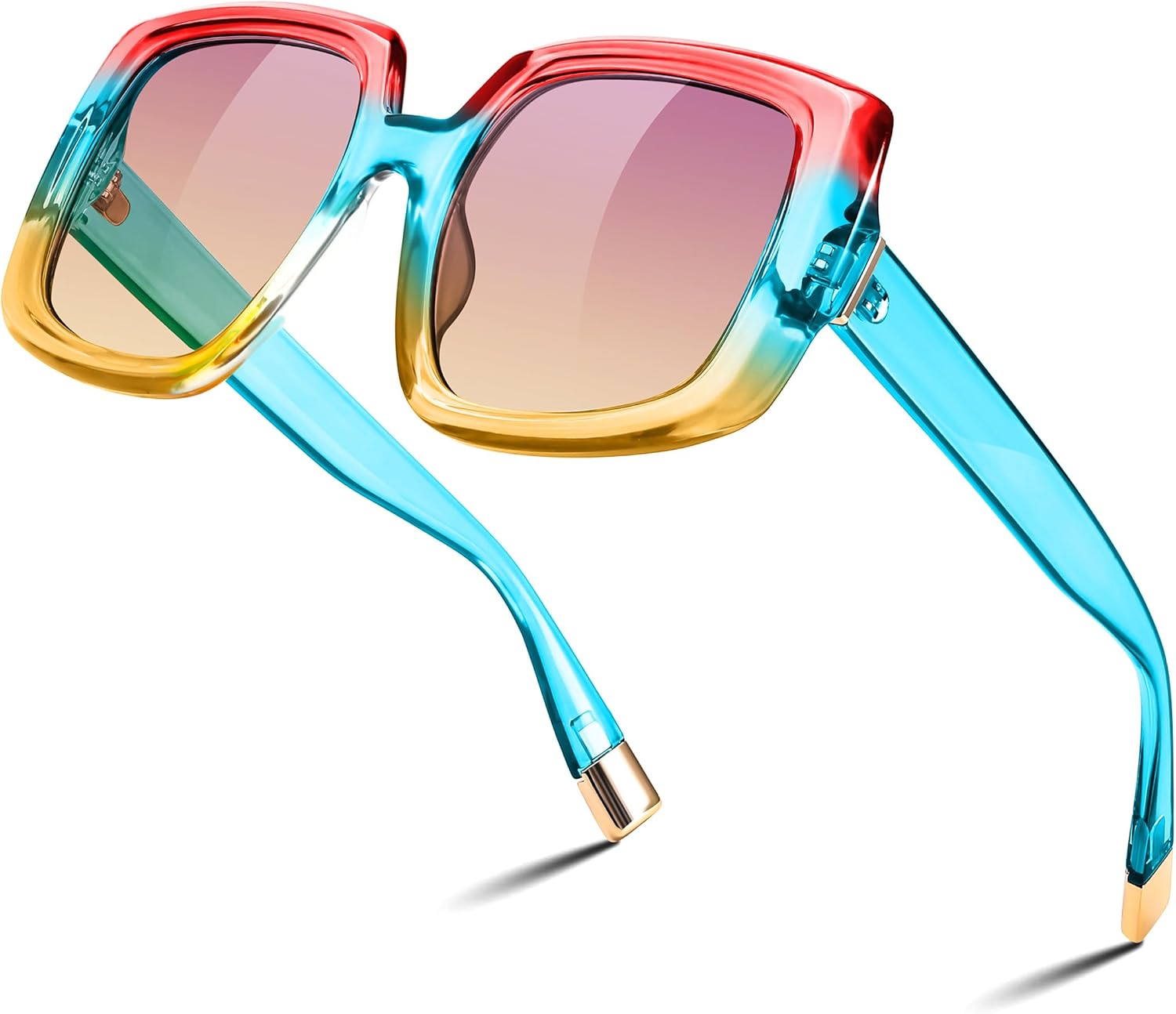 

Солнцезащитные очки FEISEDY квадратной формы большого размера для женщин, винтажный ретро-стиль, толстая оправа, защита UV400, артикул B0196, Red Yellow Frame - Pink Yellow Lens