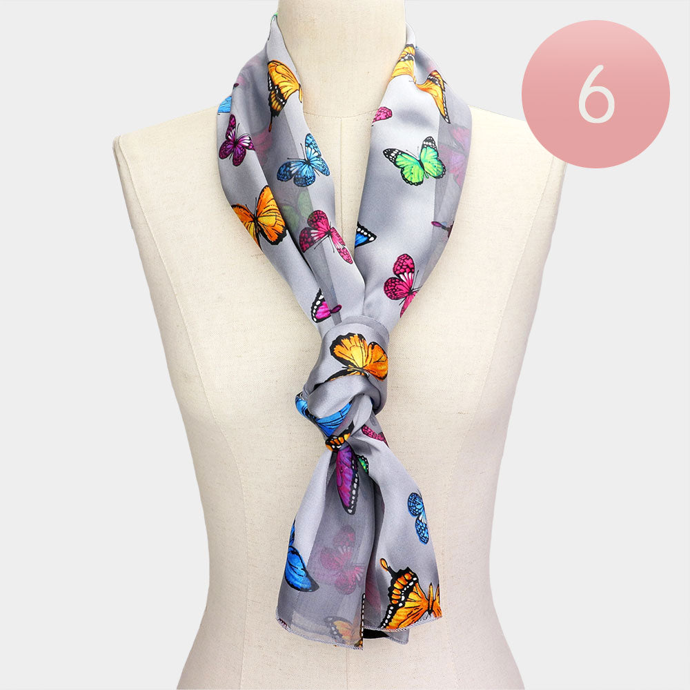 

6 шт. - шелковые атласные шарфы с рисунком бабочек Truedames, серый