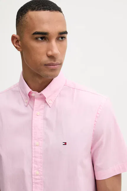 Рубашка хлопковая Tommy Hilfiger, розовый — фото 4