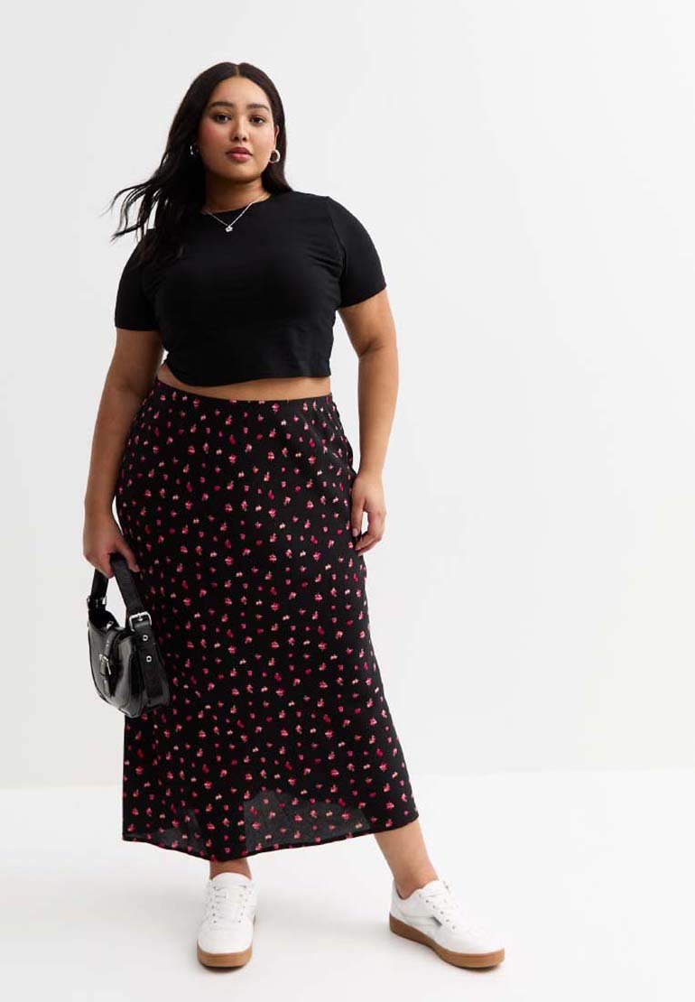 

Юбка макси CURVES BERRY PRINT JERSEY MIDI New Look Curves, черный