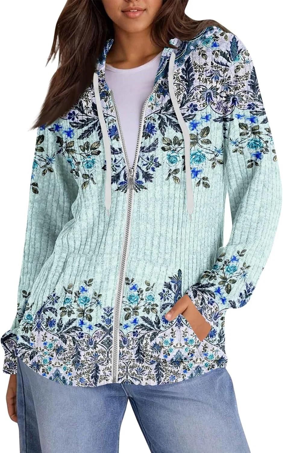 Женская кофта на молнии, хлопок, Generic, F Light Blue — фото 3