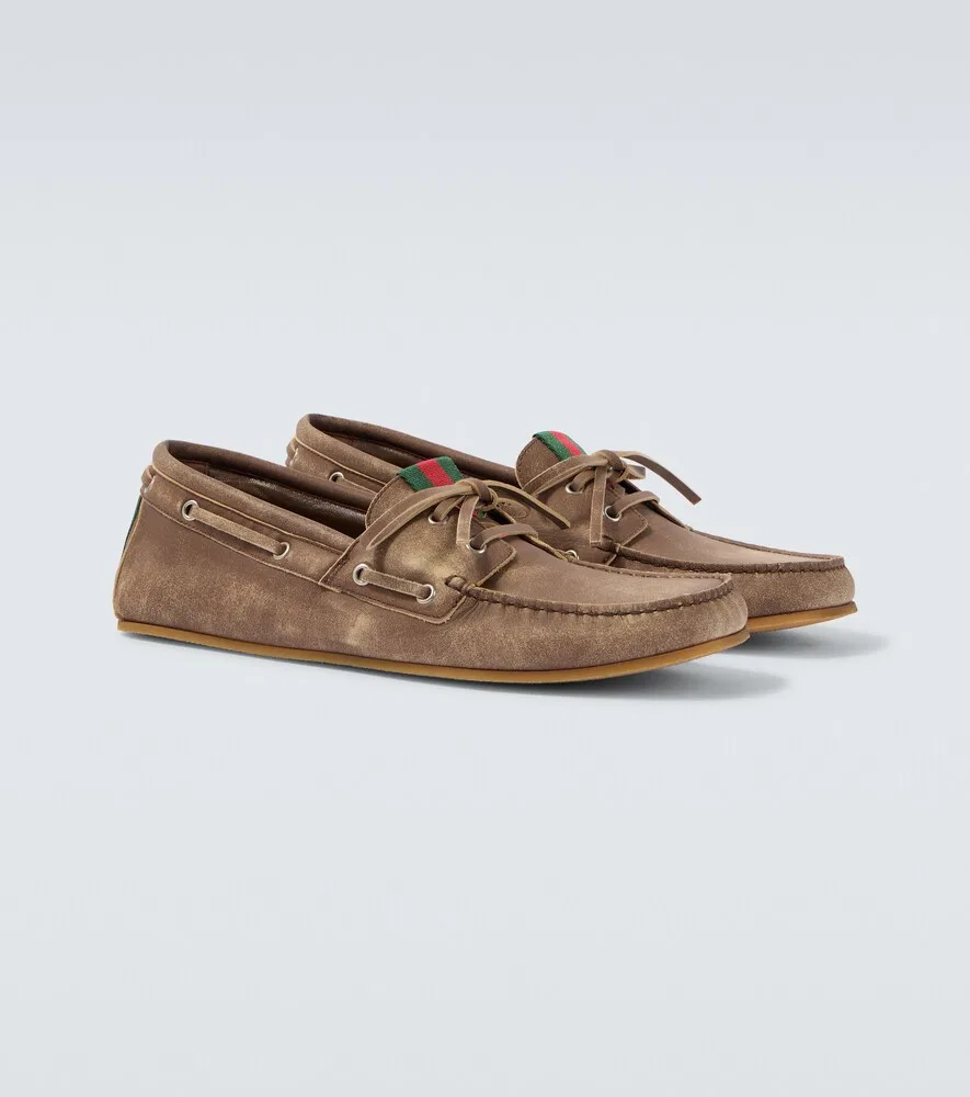 Кожаные лодочные туфли Web Stripe Gucci, коричневый