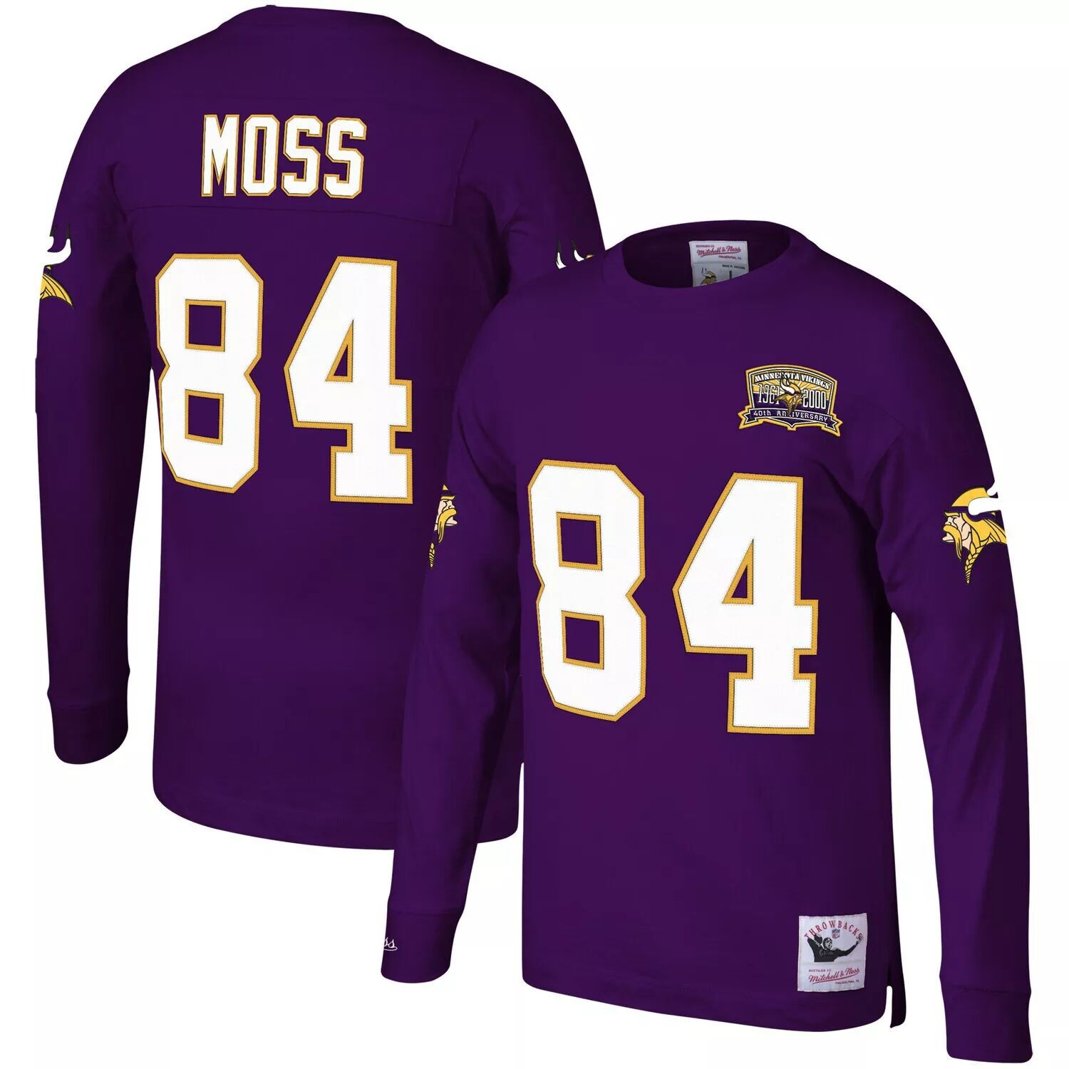 

Мужская футболка Mitchell & Ness Randy Moss Purple Minnesota Vikings 2000 с именем и номером игрока, вышедшего на пенсию, с длинным рукавом