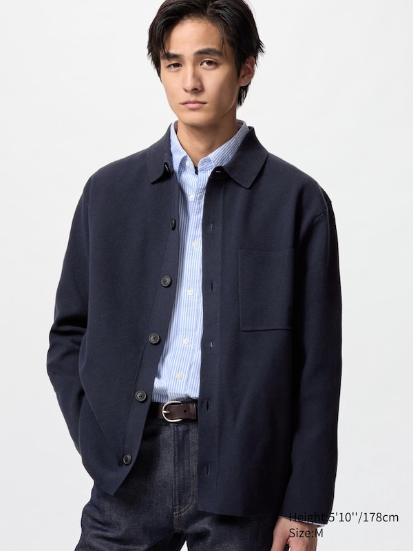 

Кардиган с рубчатым воротником Milano Uniqlo, синий