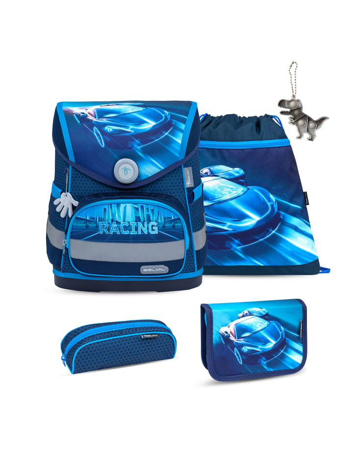 

Belmil Компактный школьный рюкзак неонового цвета гоночного цвета, 5 предметов, с дополнительным кольцом для ключей