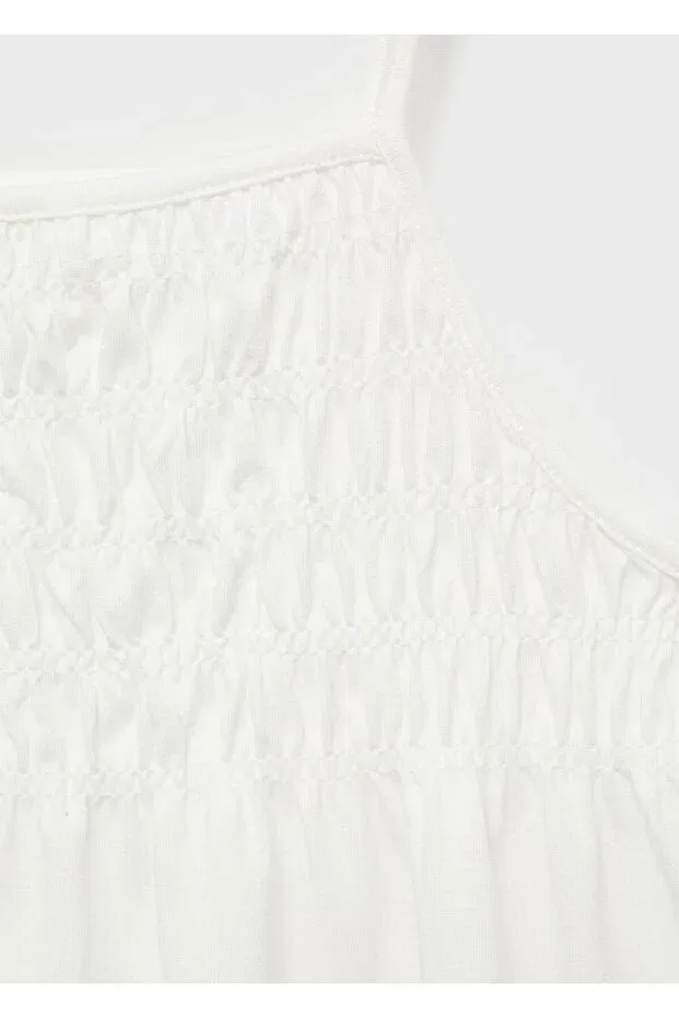 Детское платье для девочек хлопковое Gather detailed dress Mango Kids, Off White — фото 4