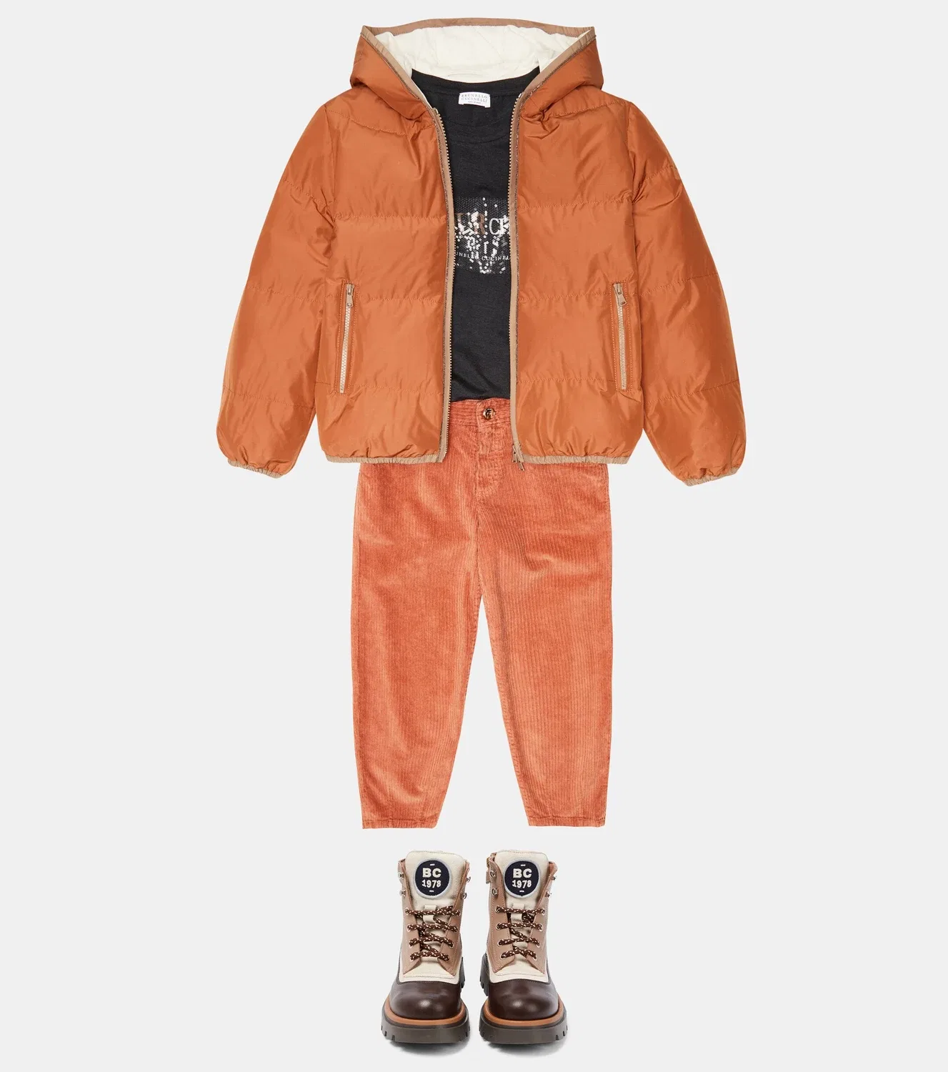 Вельветовые брюки Brunello Cucinelli Kids, оранжевый — фото 2