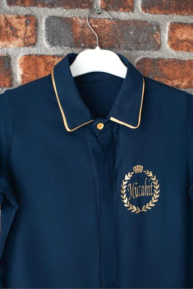 Детская рубашка для мальчиков с коротким рукавом Basics Aderen Kids, Lacivert Gold — фото 3