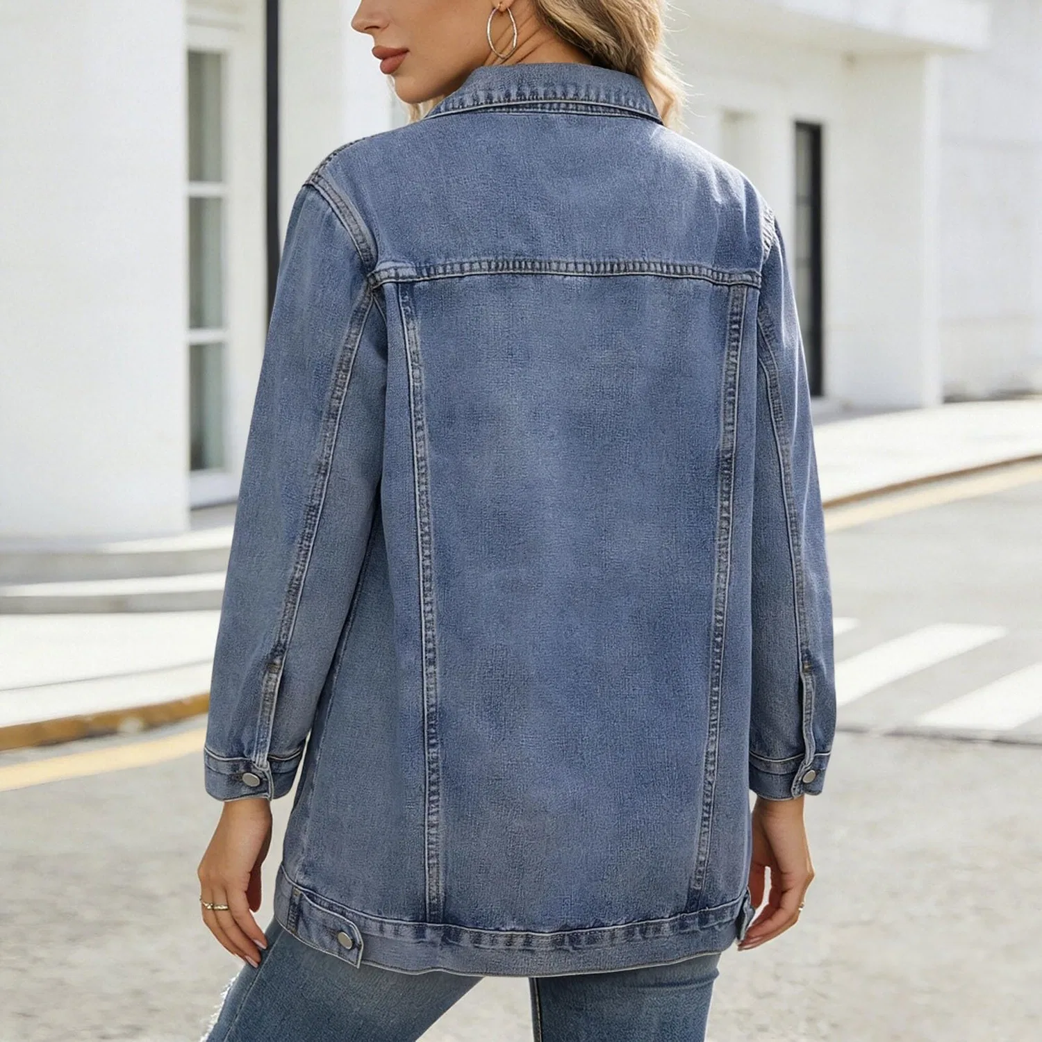 Женский джинсовый жилет без рукавов Mid Long Jean Gilet, Azzurro — фото 3