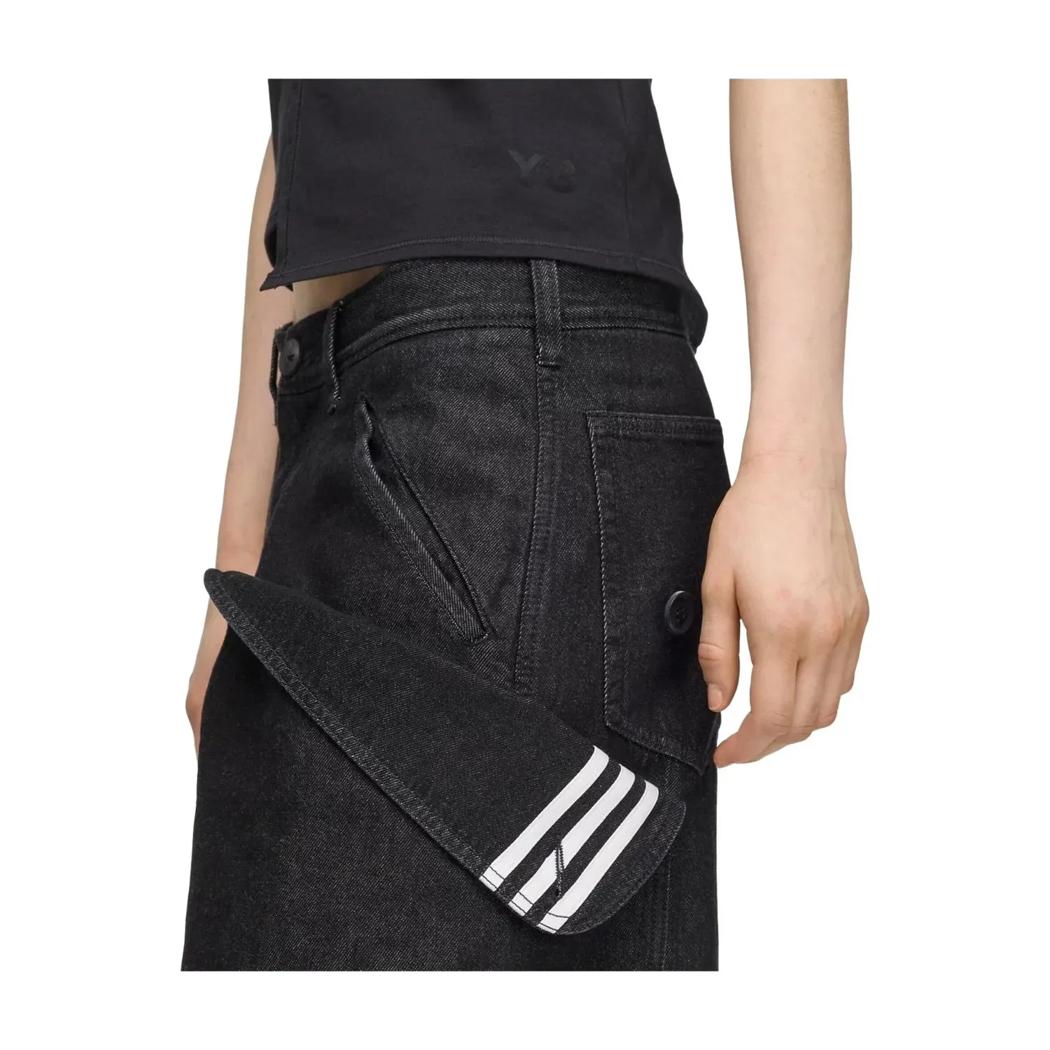 Женские брюки Y-3 Denim Straight Leg Pants Asia SIzing 'Black' adidas, черный — фото 4