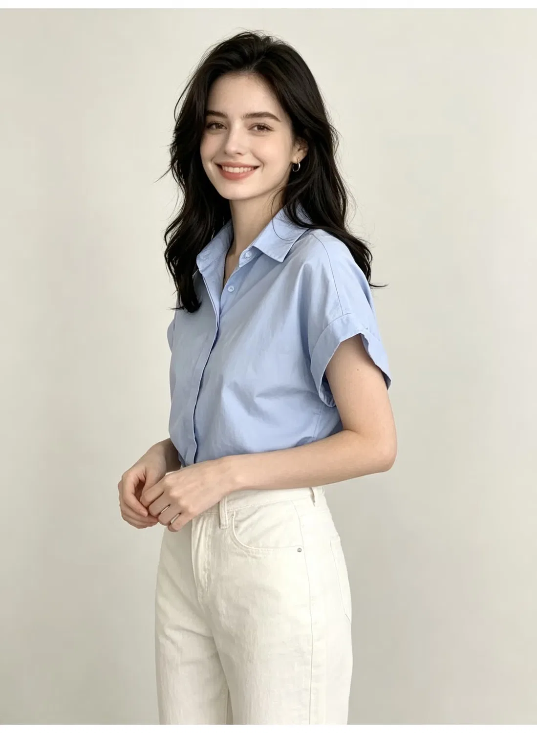 Рубашка с коротким рукавом и отложным воротником Zara, синяя — фото 4