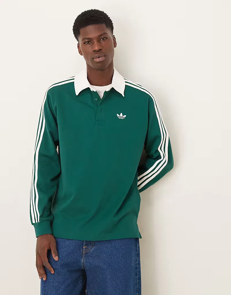 Поло Adidas Originals с тремя полосками и длинными рукавами, зеленого