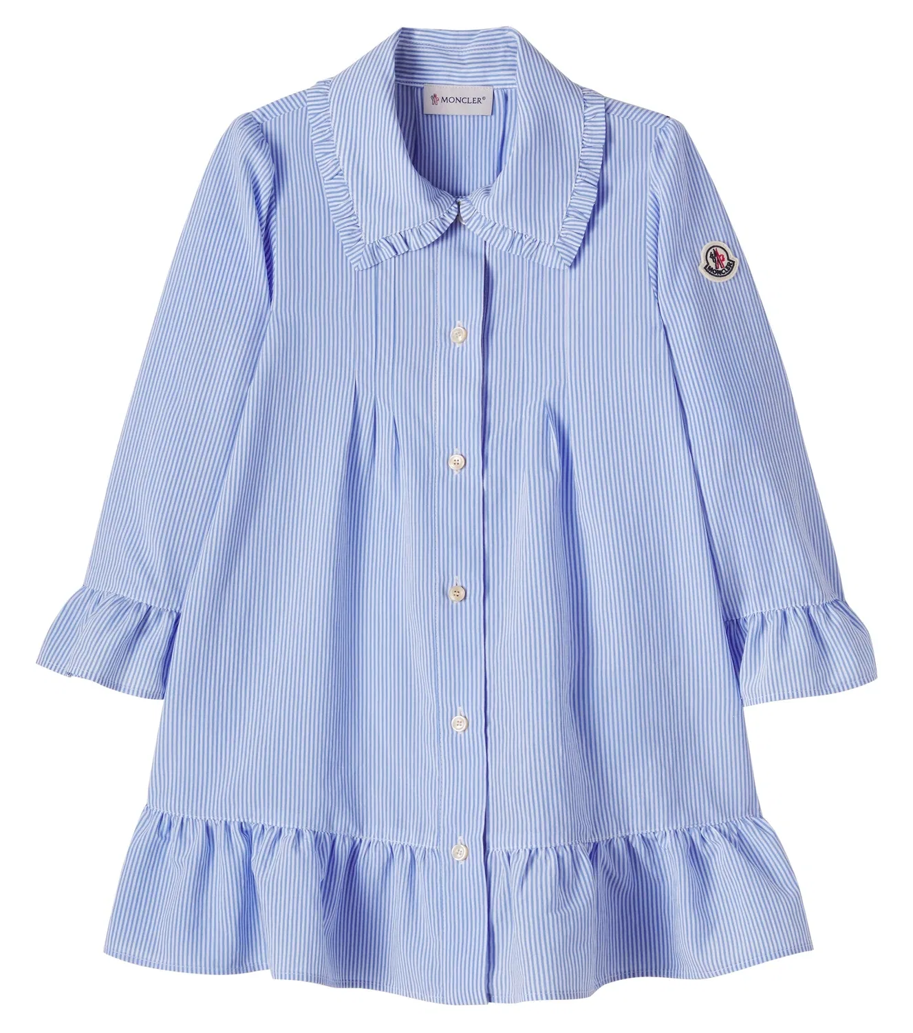 Платье-рубашка в полоску с оборками Moncler Enfant, синий