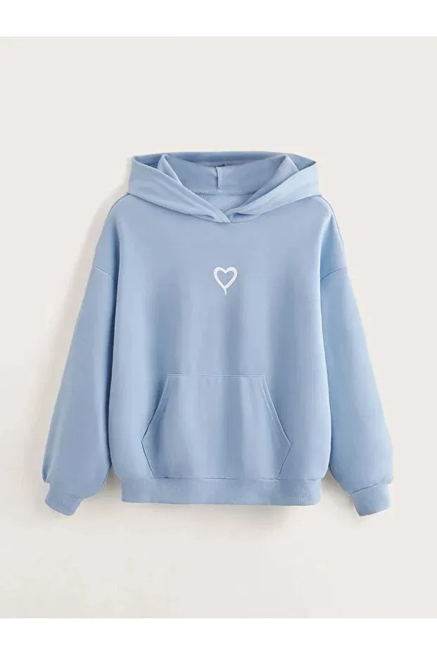 Детское худи для девочек с принтом Heart Printed Machetta, Baby Blue