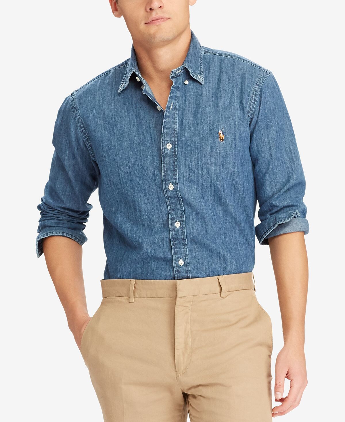 Мужская джинсовая рубашка классического кроя Polo Ralph Lauren, мульти — фото 2