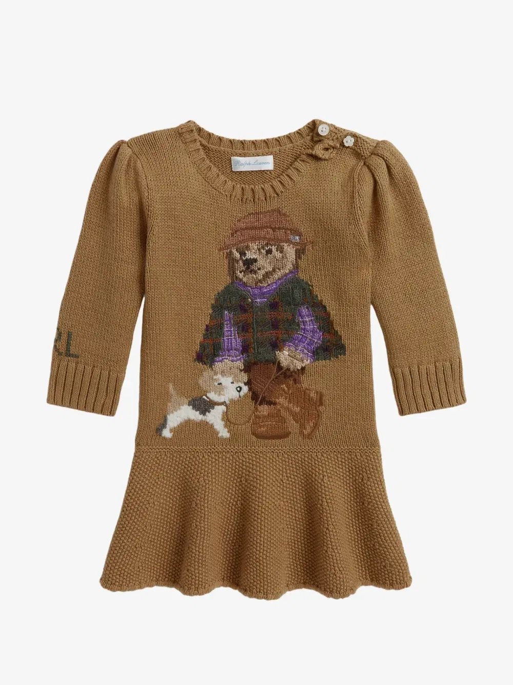 Трикотажное платье Polo Bear с длинными рукавами POLO RALPH LAUREN KIDS, коричневый