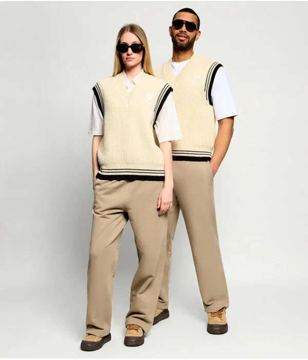 Женский шерстяной свитер Relaxed Fit AMI Paris, бежевый — фото 2