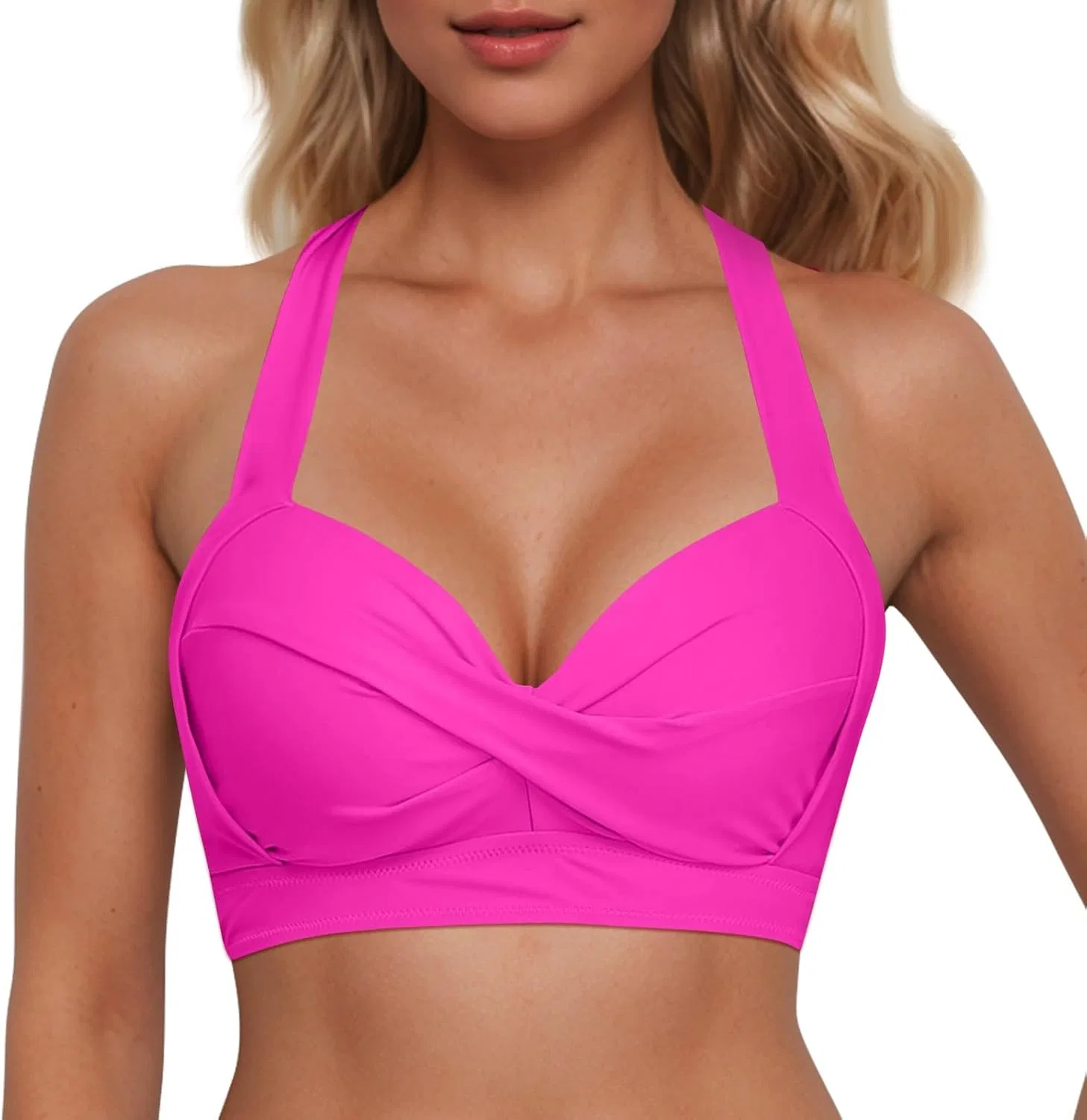 Женский танкини-топ с вырезом и закруткой, Hot Pink