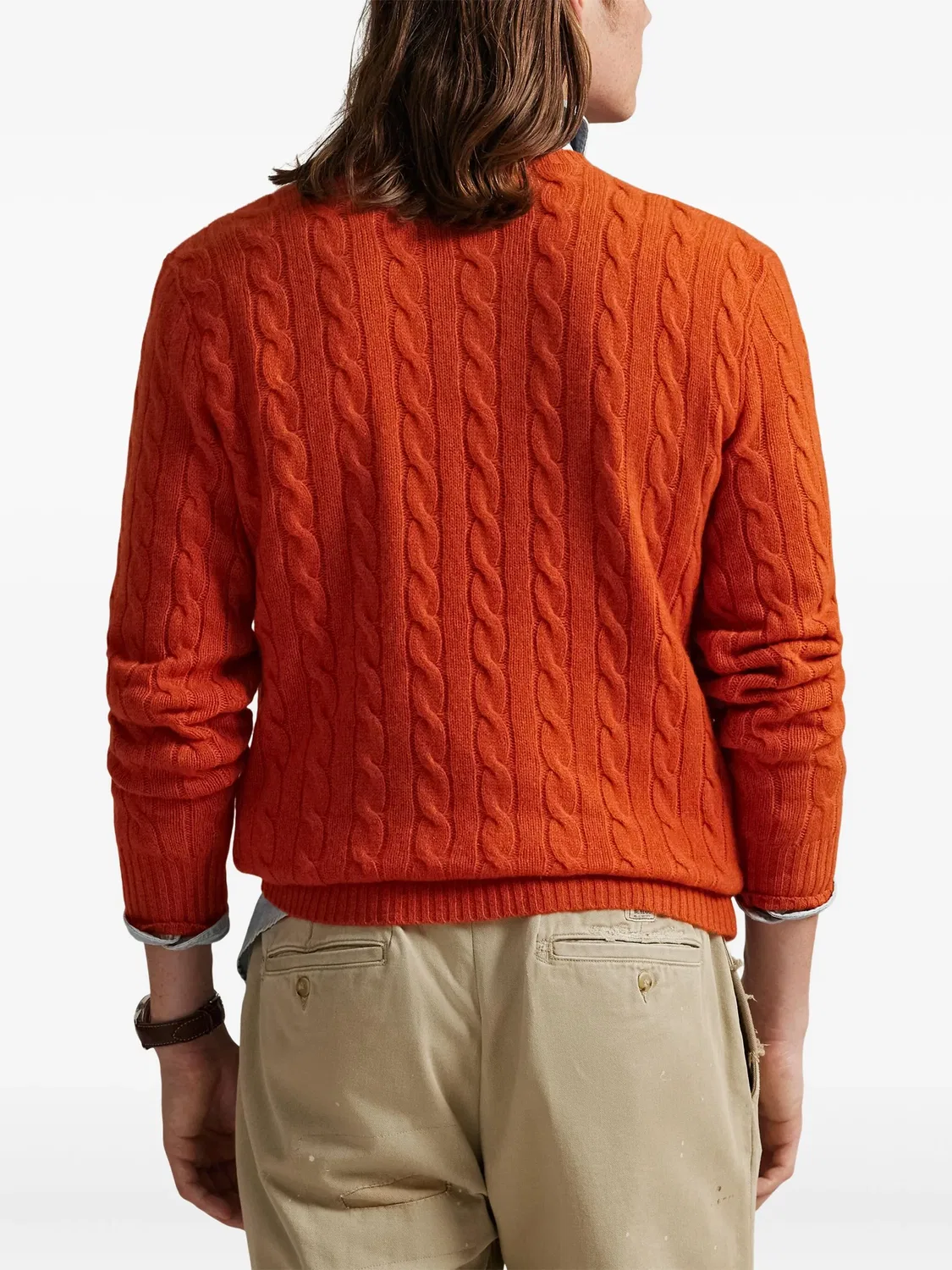 Свитер из шерсти с косичкой Polo Ralph Lauren, темно-оранжевый — фото 3