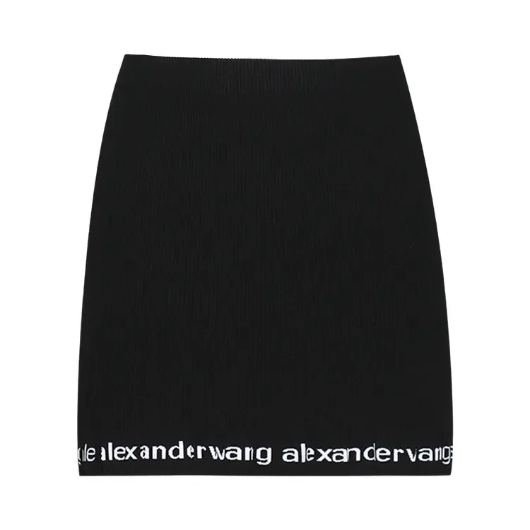 Мини-юбка в рубчик с логотипом Alexander Wang, черная